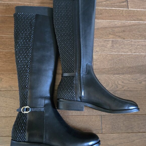 Cole Haan Black Leather Isabell stretch mid-calf riding boot (NEW) - Picture 4 of 9